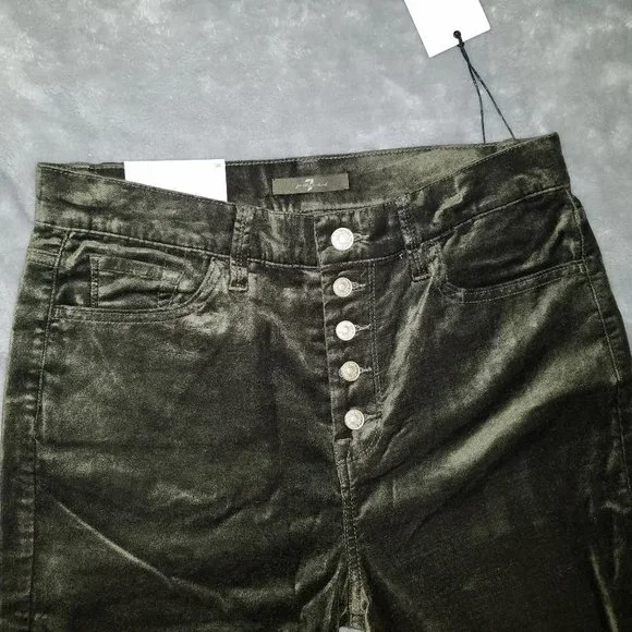 7 For All Mankind High Waist Velvet Ankle Skinny With Exposed Button Fly Pants - Picture 8 of 12